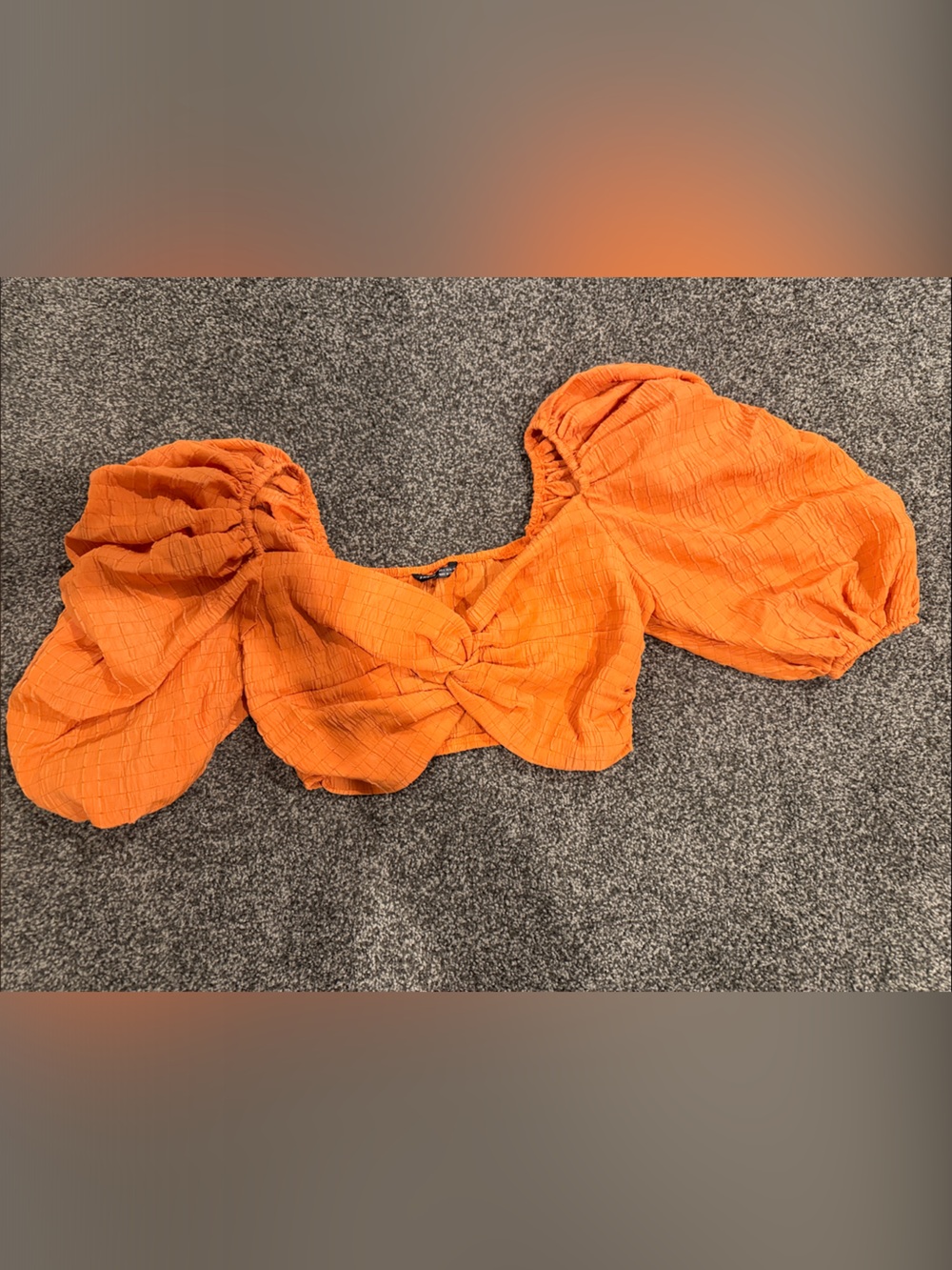 SHEIN Orange Puff Sleeve Crop Top